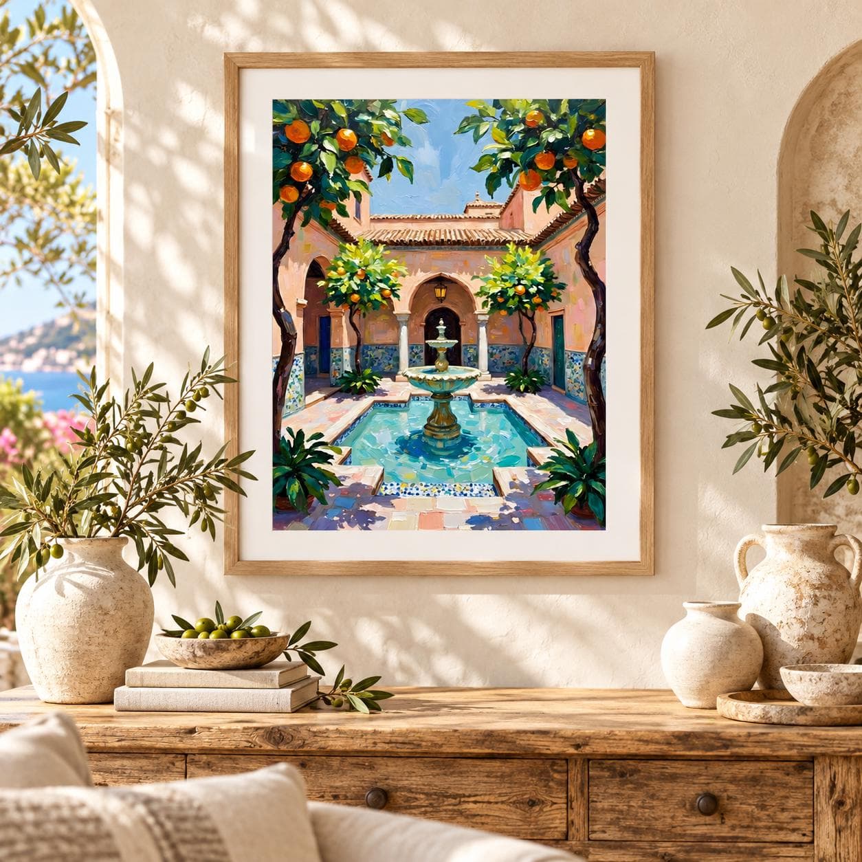 Moroccan Courtyard Wall Art Printable, Marrakech Riad Fountain Painting, Moroccan Decor, Impasto Art Print, Digital Download - image 3
