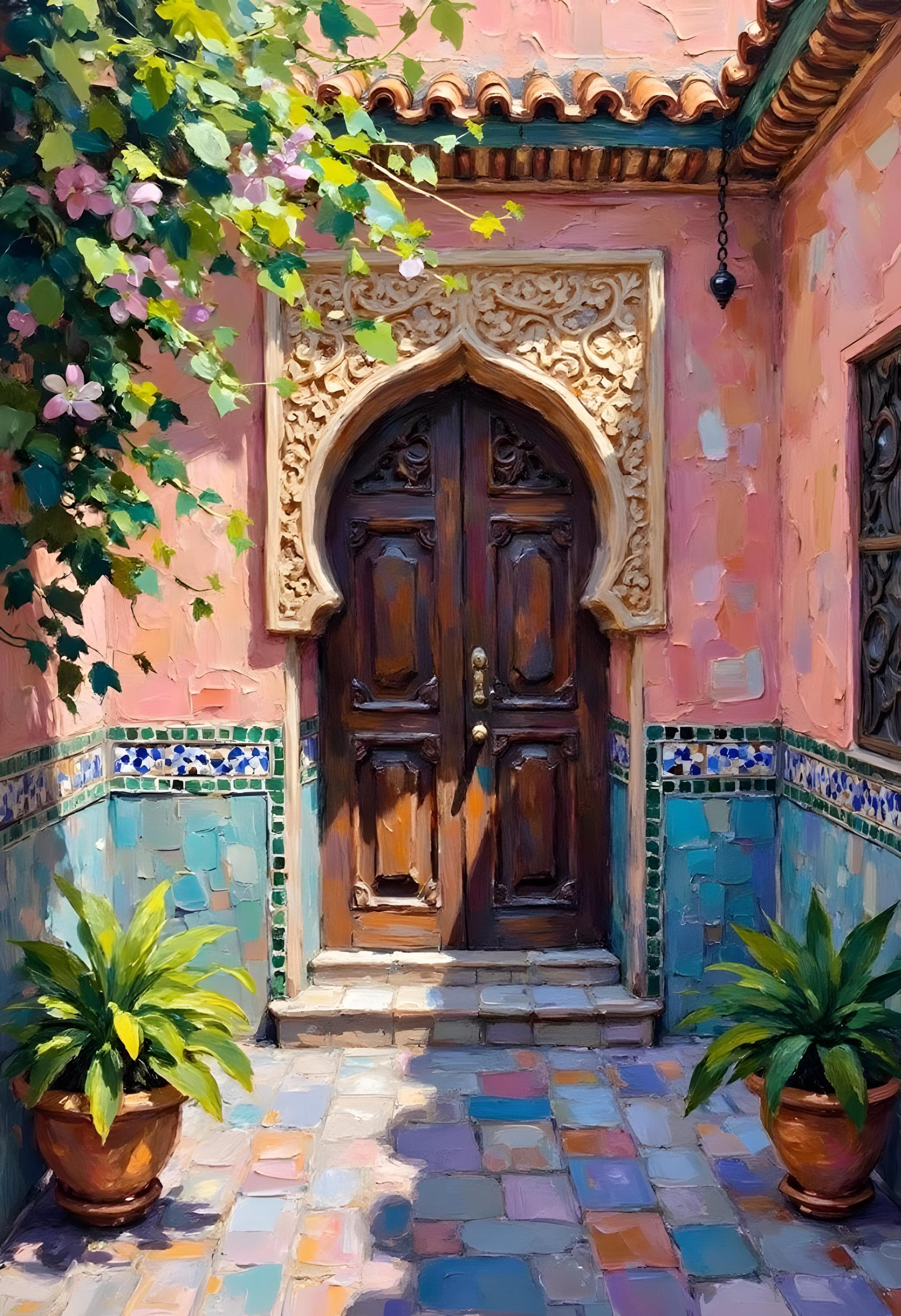 Moroccan Door Wall Art Printable, Marrakech Riad Impasto Painting, Moroccan Architecture Print, Boho Travel Poster, Digital Download - image 3