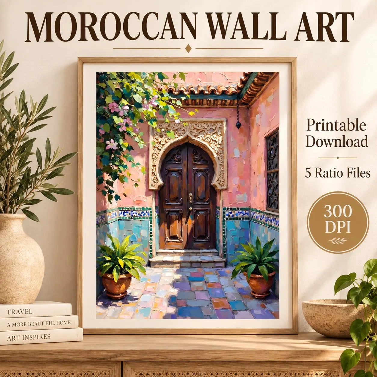 Moroccan Door Wall Art Printable, Marrakech Riad Impasto Painting, Moroccan Architecture Print, Boho Travel Poster, Digital Download