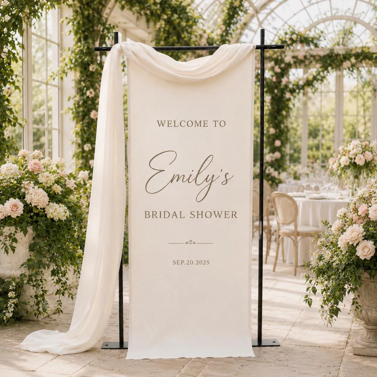 Personalized Bridal Shower Welcome Sign Linen Banner, Custom Bride To Be Welcome Banner, Elegant Bridal Shower Entrance Decor