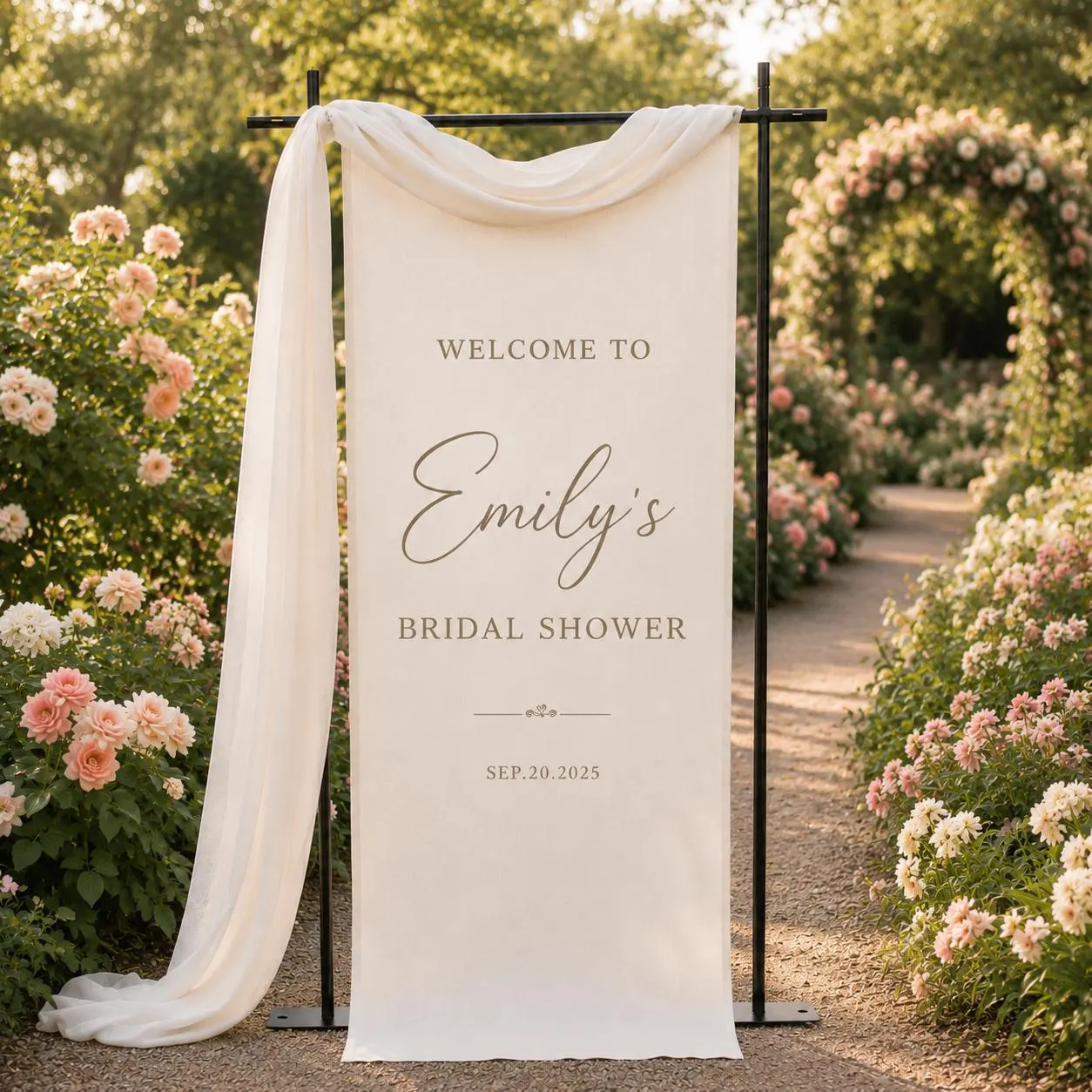 Personalized Bridal Shower Welcome Sign Linen Banner, Custom Bride To Be Welcome Banner, Elegant Bridal Shower Entrance Decor - image 4
