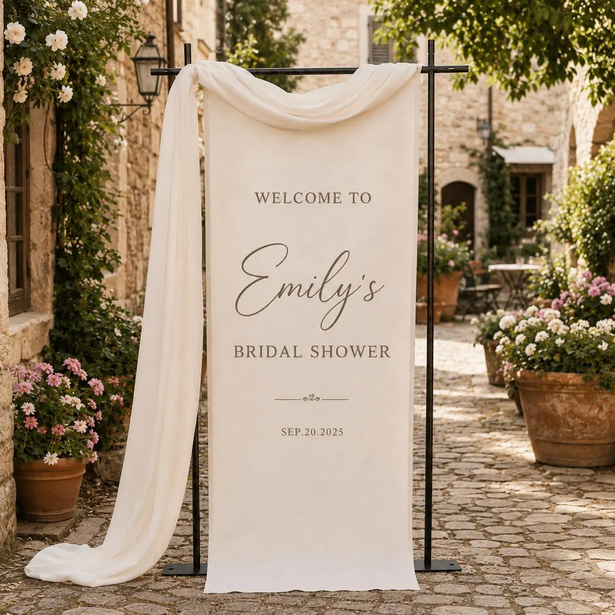 Personalized Bridal Shower Welcome Sign Linen Banner, Custom Bride To Be Welcome Banner, Elegant Bridal Shower Entrance Decor - image 3