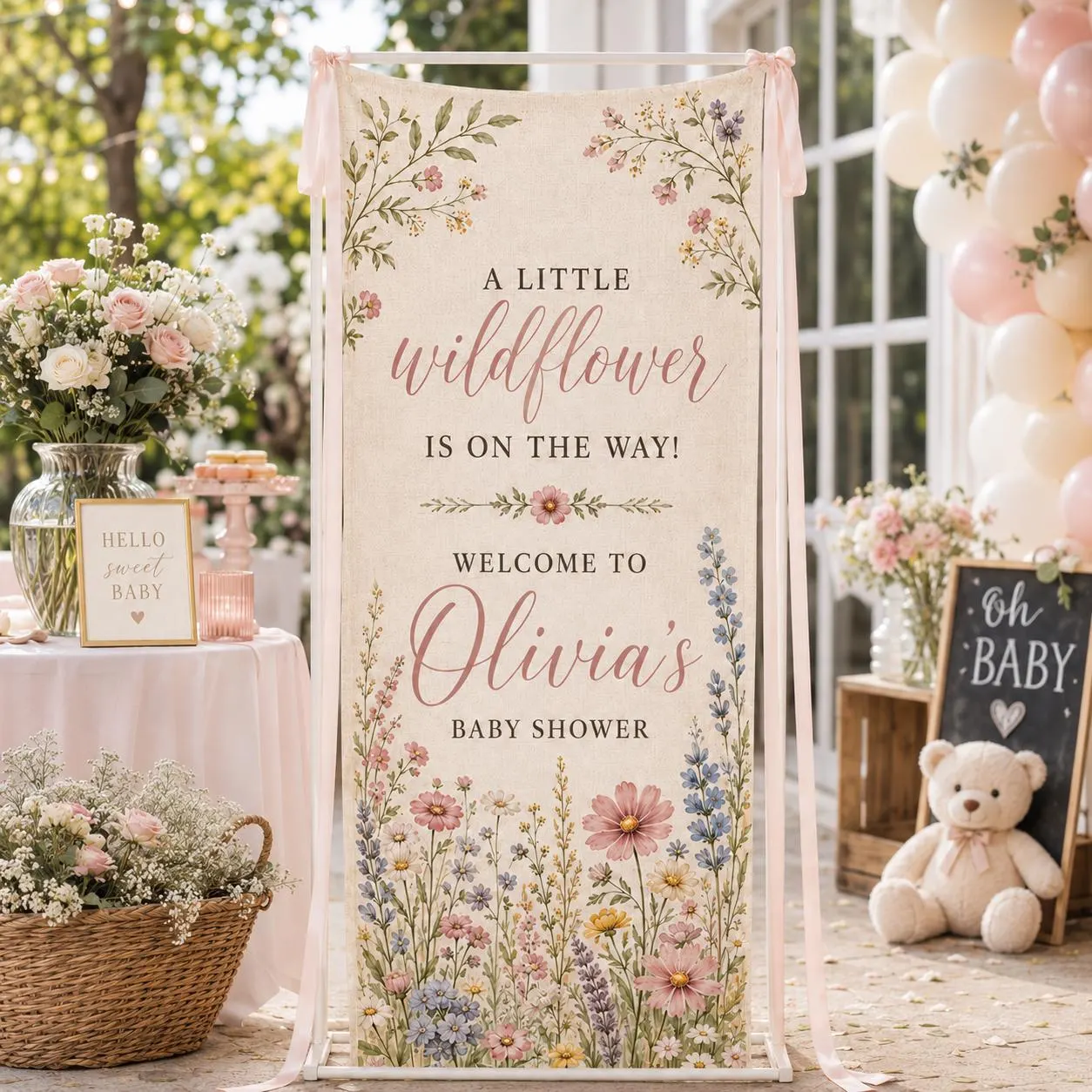 Personalized Wildflower Baby Shower Banner, Floral Welcome Sign, Boho Girl Party Backdrop, Custom Name Decor, Garden Celebration - image 5