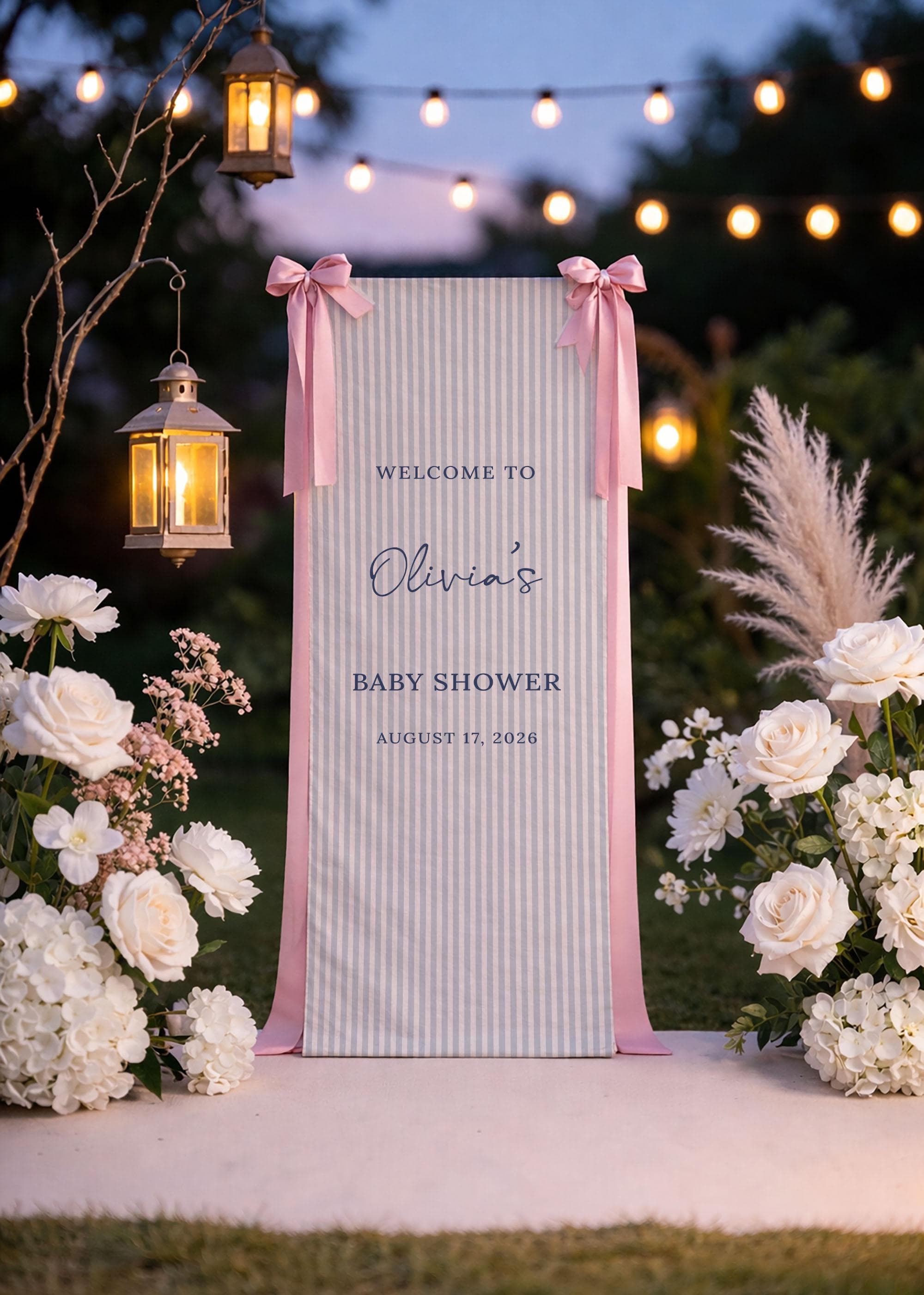 Personalized Baby Shower Fabric Banner, Welcome Baby Shower Sign, Blue Striped Party Entrance Decor, Custom Baby Shower Backdrop Banner - image 3