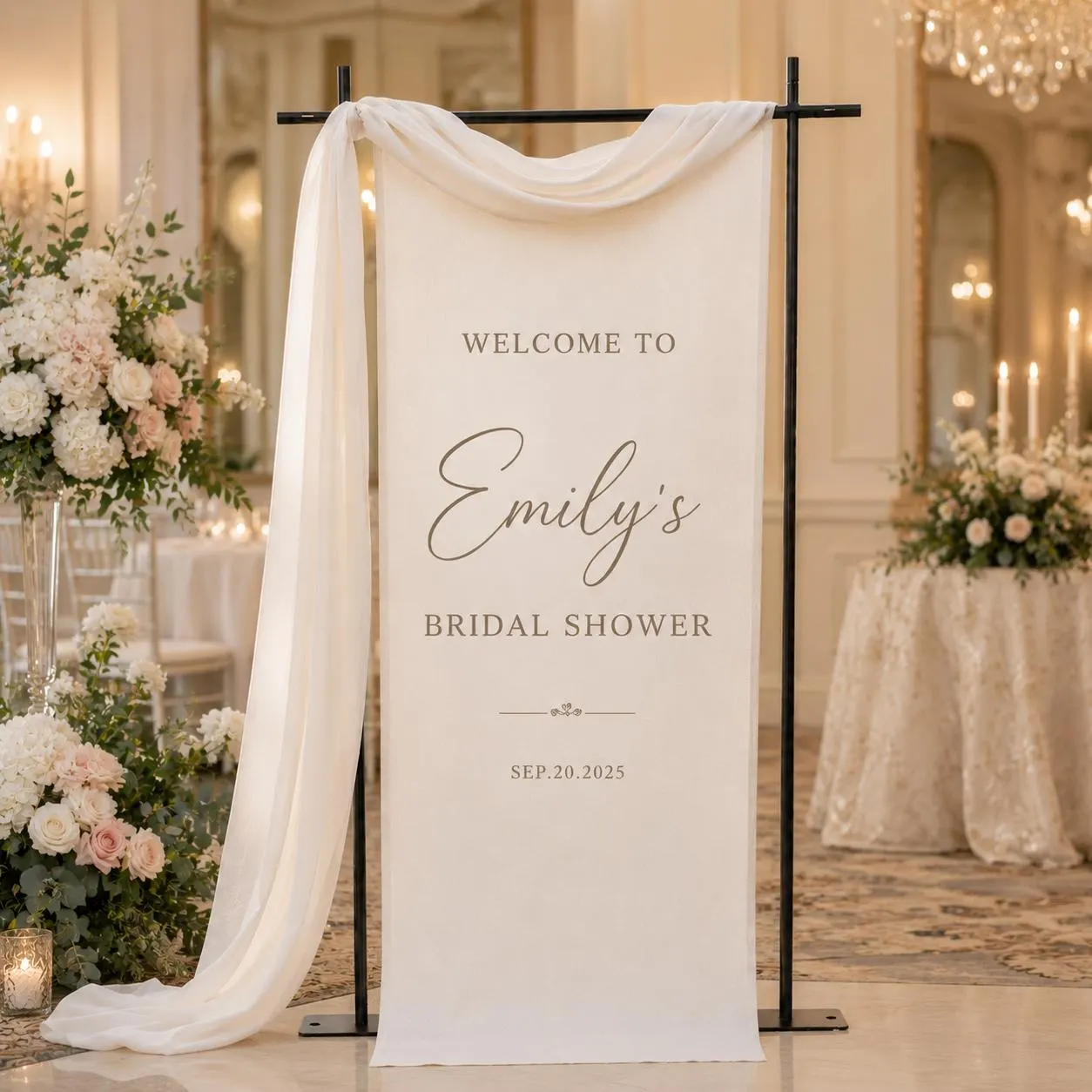 Personalized Bridal Shower Welcome Sign Linen Banner, Custom Bride To Be Welcome Banner, Elegant Bridal Shower Entrance Decor - image 5