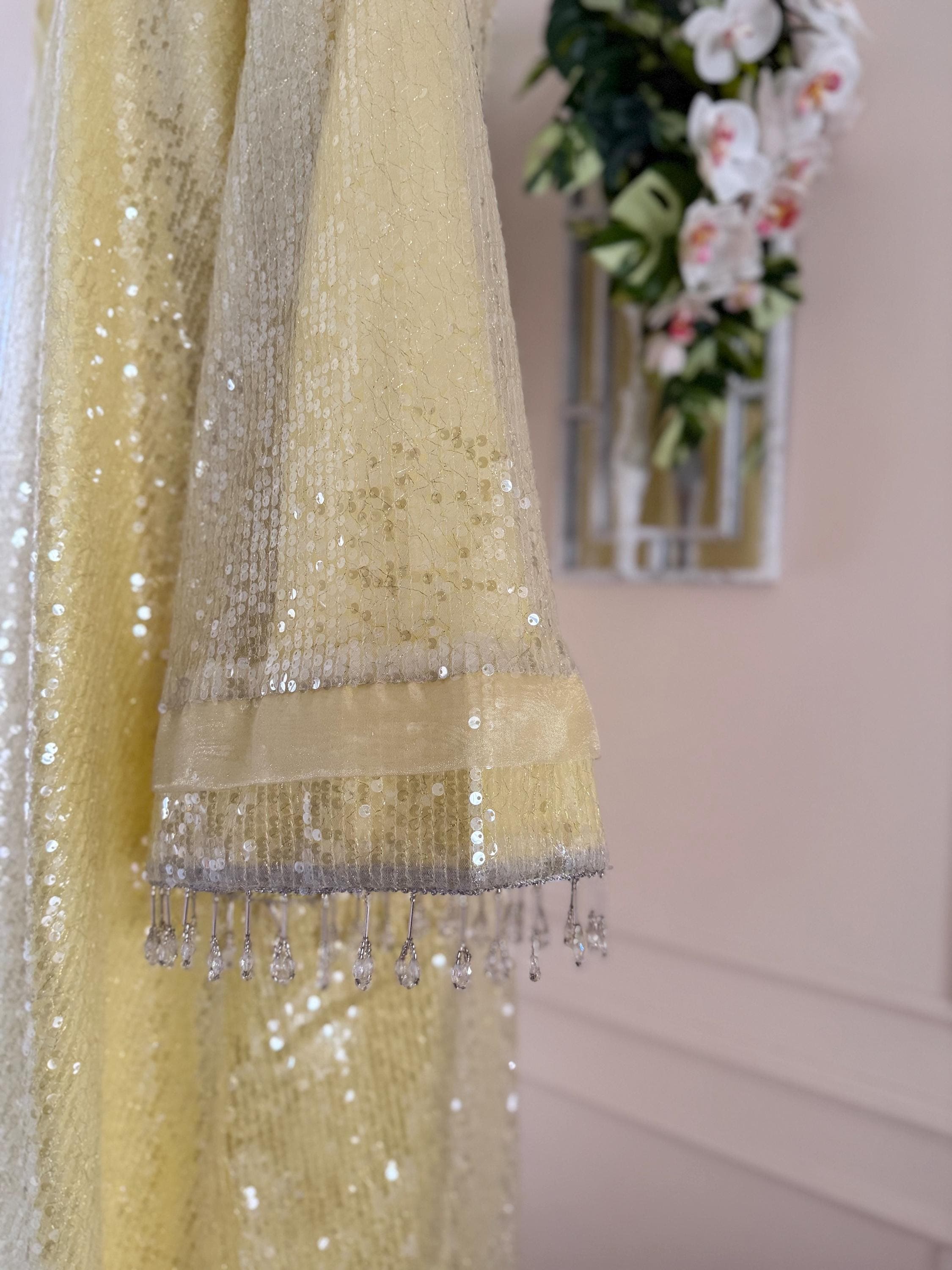 Pastel Yellow Luxury Abaya with Pearl Sleeves – Elegant Eid Dress  – Modest Maxi Kimono – Special Occasion Wear - Dubai Style - image 4