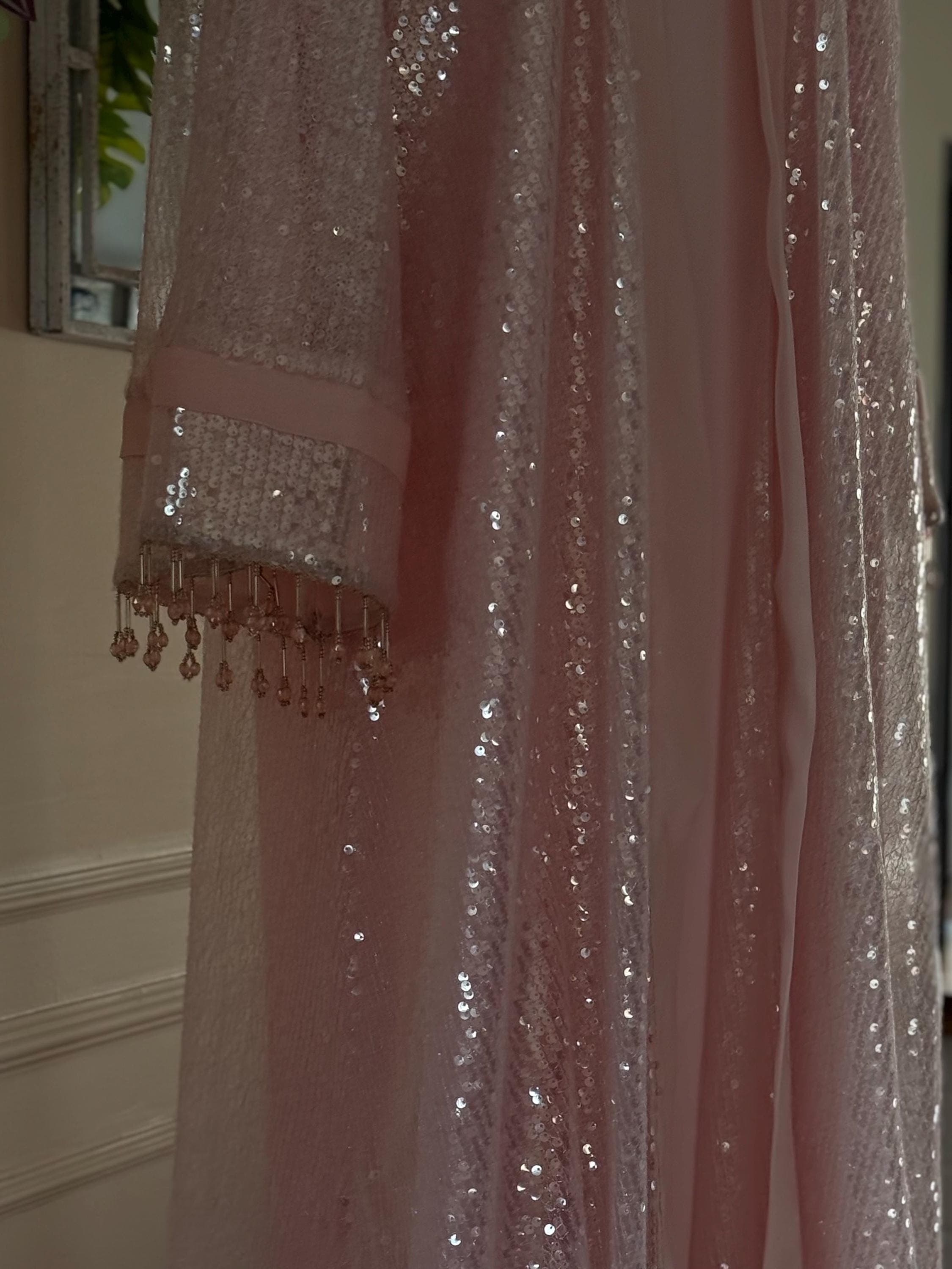 Luxury Pink Abaya with Pearl Sleeves – Modest Eid Dress – Flowy Maxi Abaya – Elegant Wedding Kimono - image 5