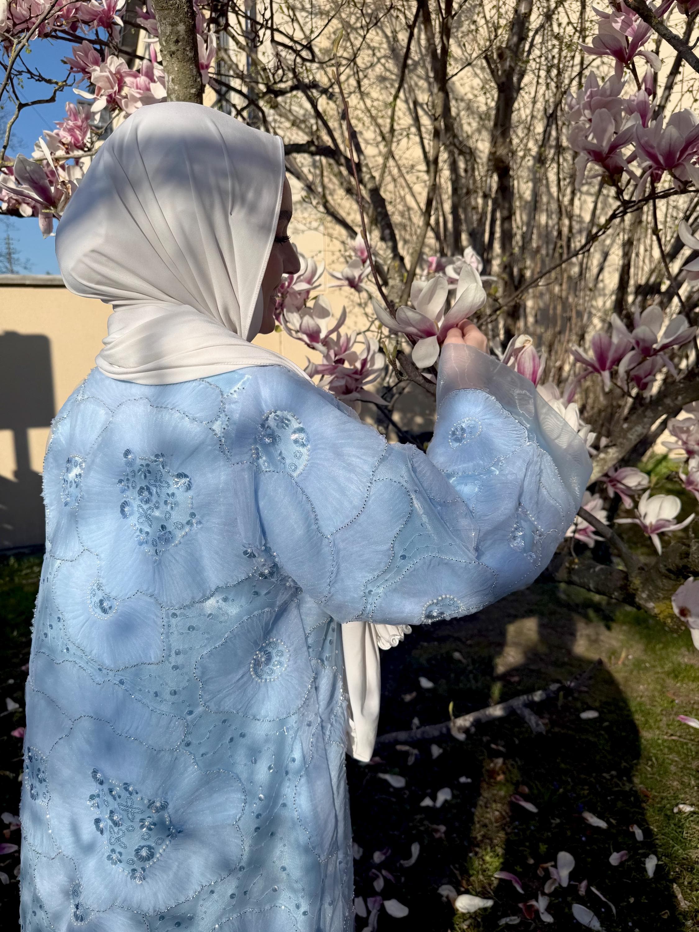 Luxury Blue Floral Abaya – 3D Embroidery Modest Dress, Elegant Eid Abaya, Modest Fashion Wedding Guest Dress - image 5