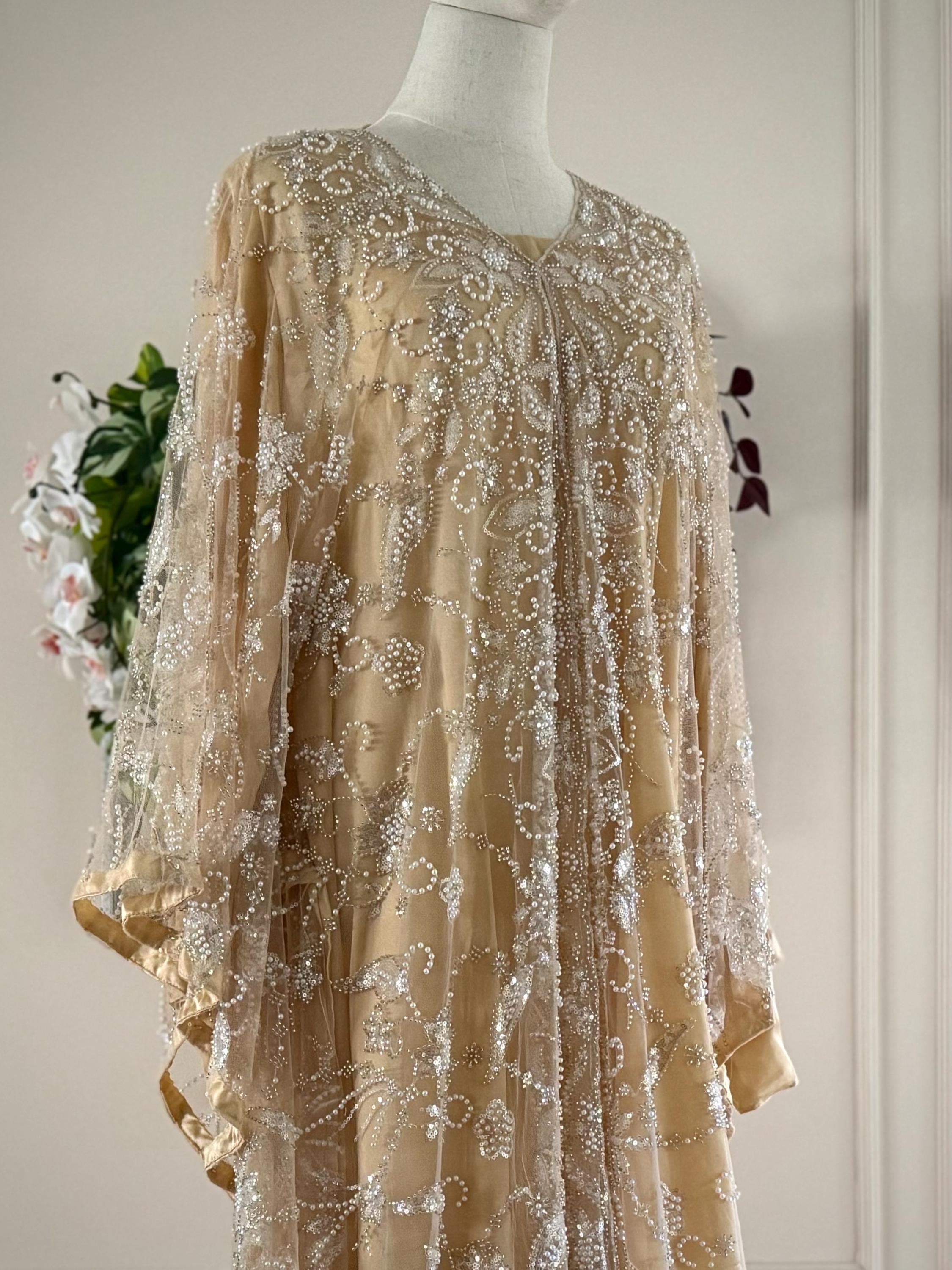 Luxury Gold Abaya Butterfly | Embroidered Tulle Abaya | Pearl Sequin Abaya | Modest Wedding Dress | Eid Abaya | Silk Inner Dress | Hayali At - image 5