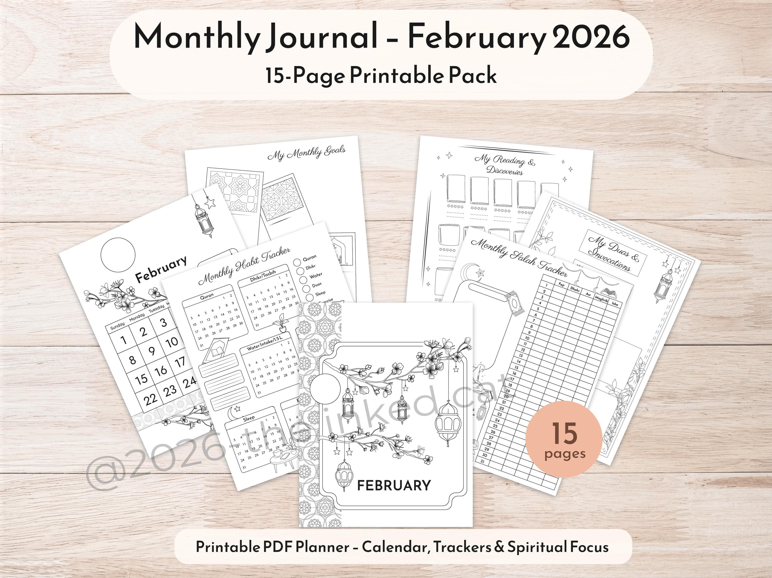 Monthly Journal February 2026 | Printable Planner PDF | Spiritual & Personal Goals | Muslim Planner