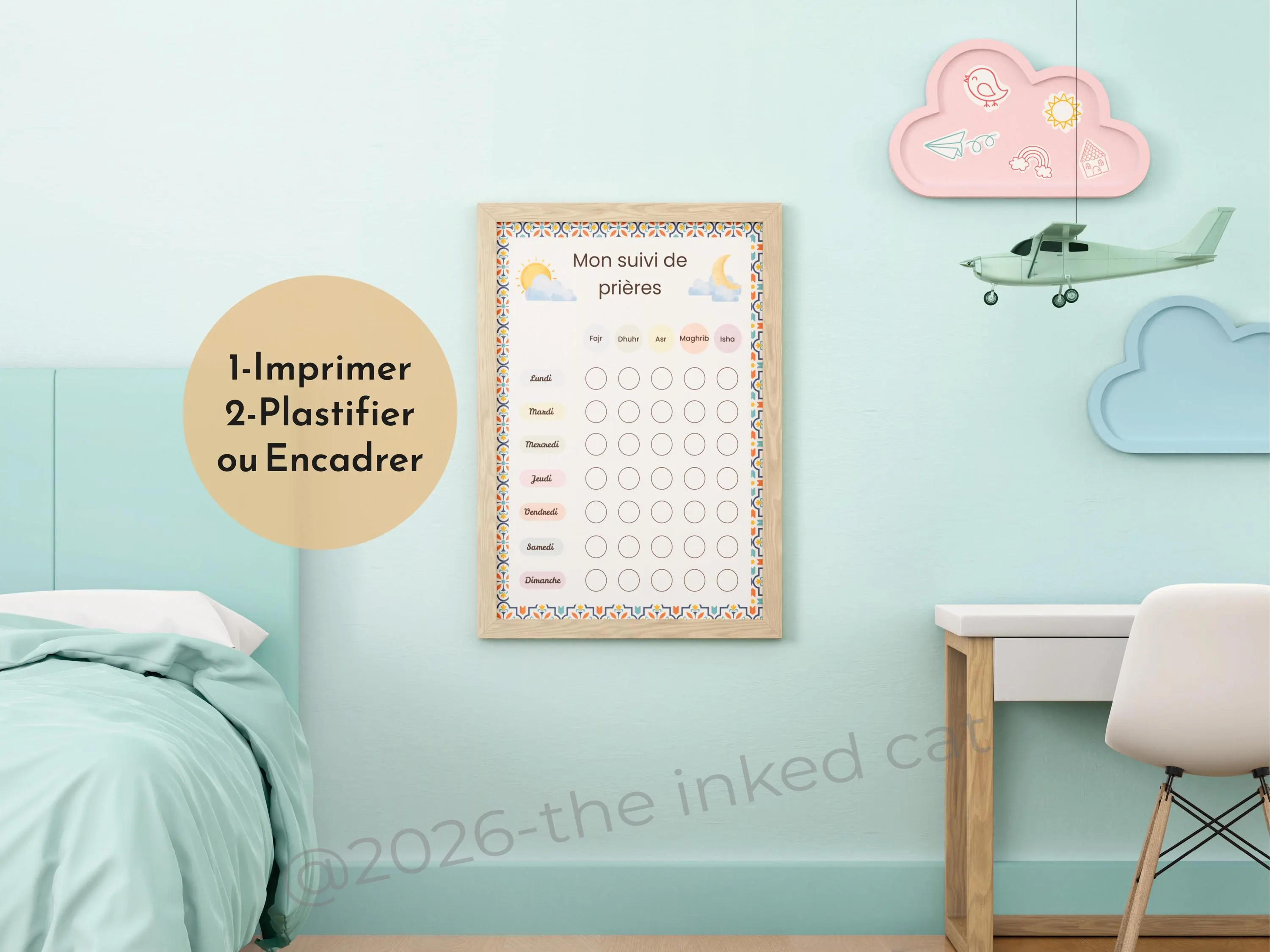 Salah Tracker Kids Printable French, Prayer Tracker for Kids, Islamic Salat Chart PDF, A4 Letter Tabloid, Ramadan Placemat Bonus - image 3