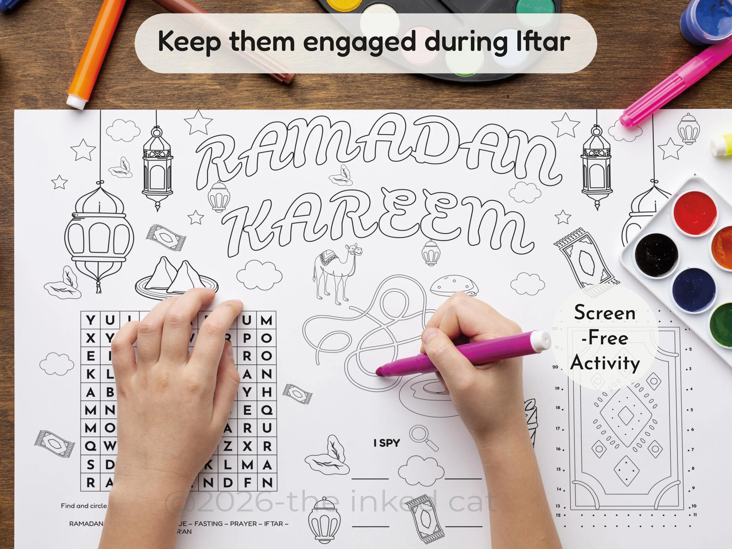 Ramadan Activity Placemat for Kids, Printable Ramadan Coloring Page, Islamic I Spy Game, Muslim Kids Table Decor, A4 Letter Tabloid PDF (En) - image 4