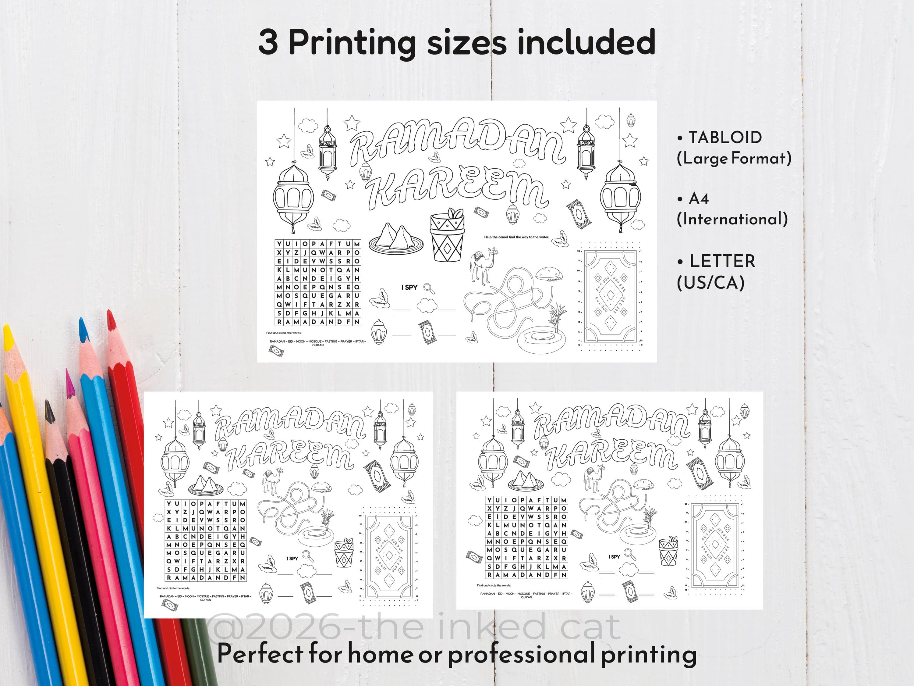 Ramadan Activity Placemat for Kids, Printable Ramadan Coloring Page, Islamic I Spy Game, Muslim Kids Table Decor, A4 Letter Tabloid PDF (En) - image 3