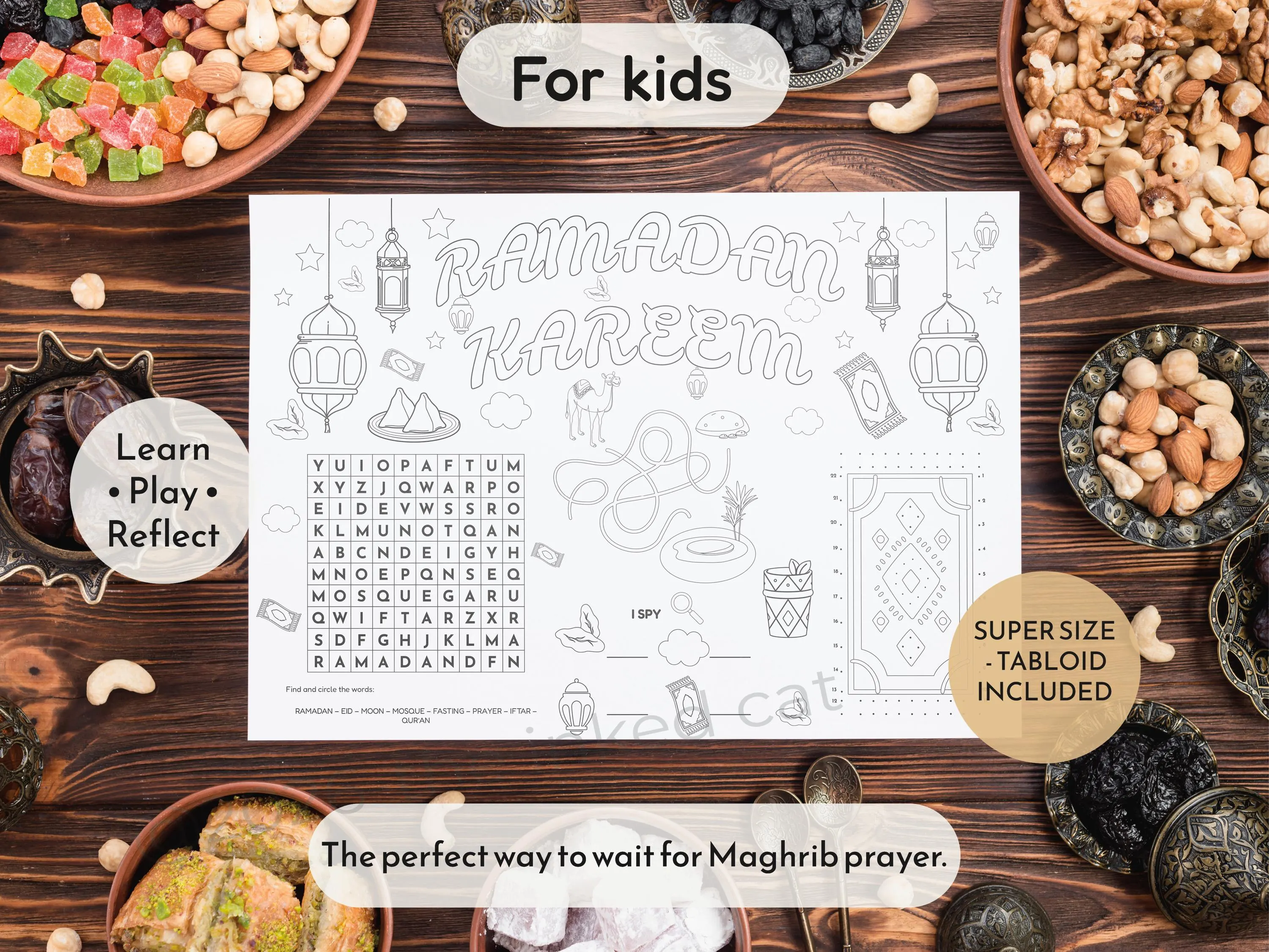 Ramadan Activity Placemat for Kids, Printable Ramadan Coloring Page, Islamic I Spy Game, Muslim Kids Table Decor, A4 Letter Tabloid PDF (En) - image 2