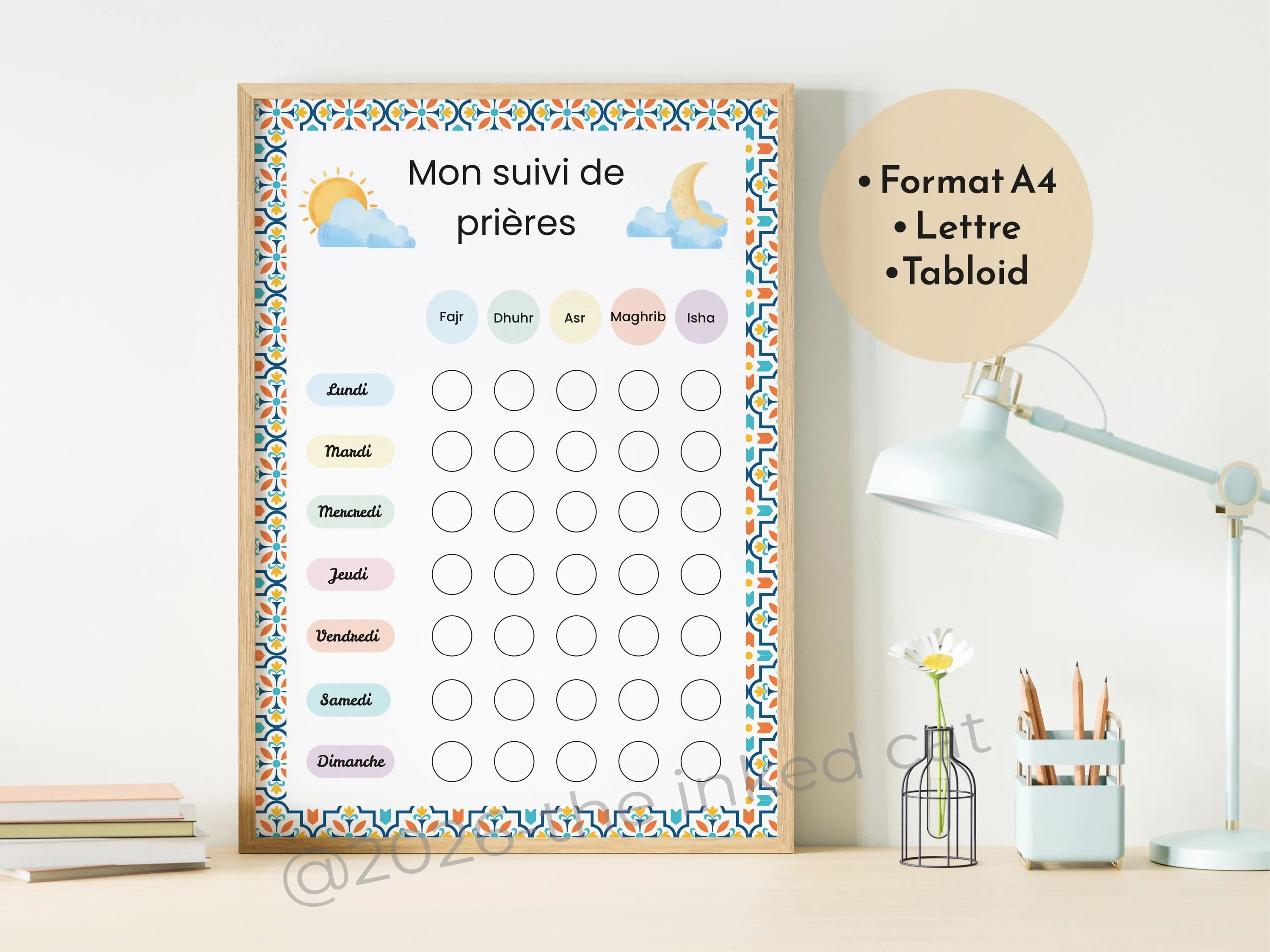 Salah Tracker Kids Printable French, Prayer Tracker for Kids, Islamic Salat Chart PDF, A4 Letter Tabloid, Ramadan Placemat Bonus