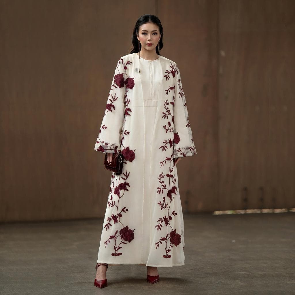 Embroidered Abaya with Inner Dress | Elegant Formal Muslim Occasion Wear, Long Dress - image 4