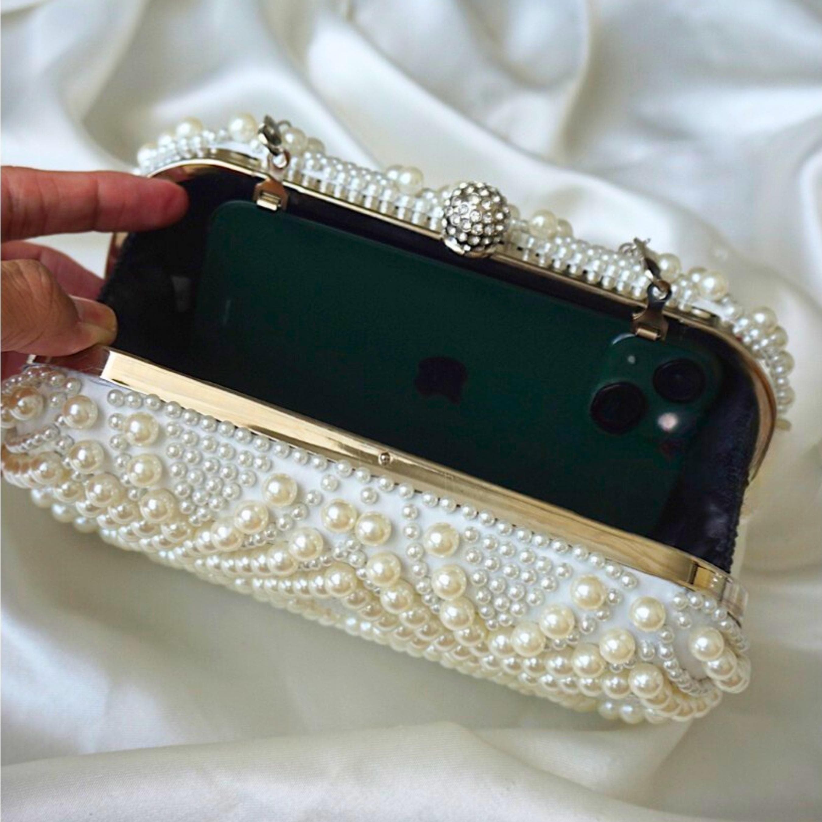 Pearly Beaded Clutch Evening Bag, Bridal Wedding Party Purse, Gift for her - image 3