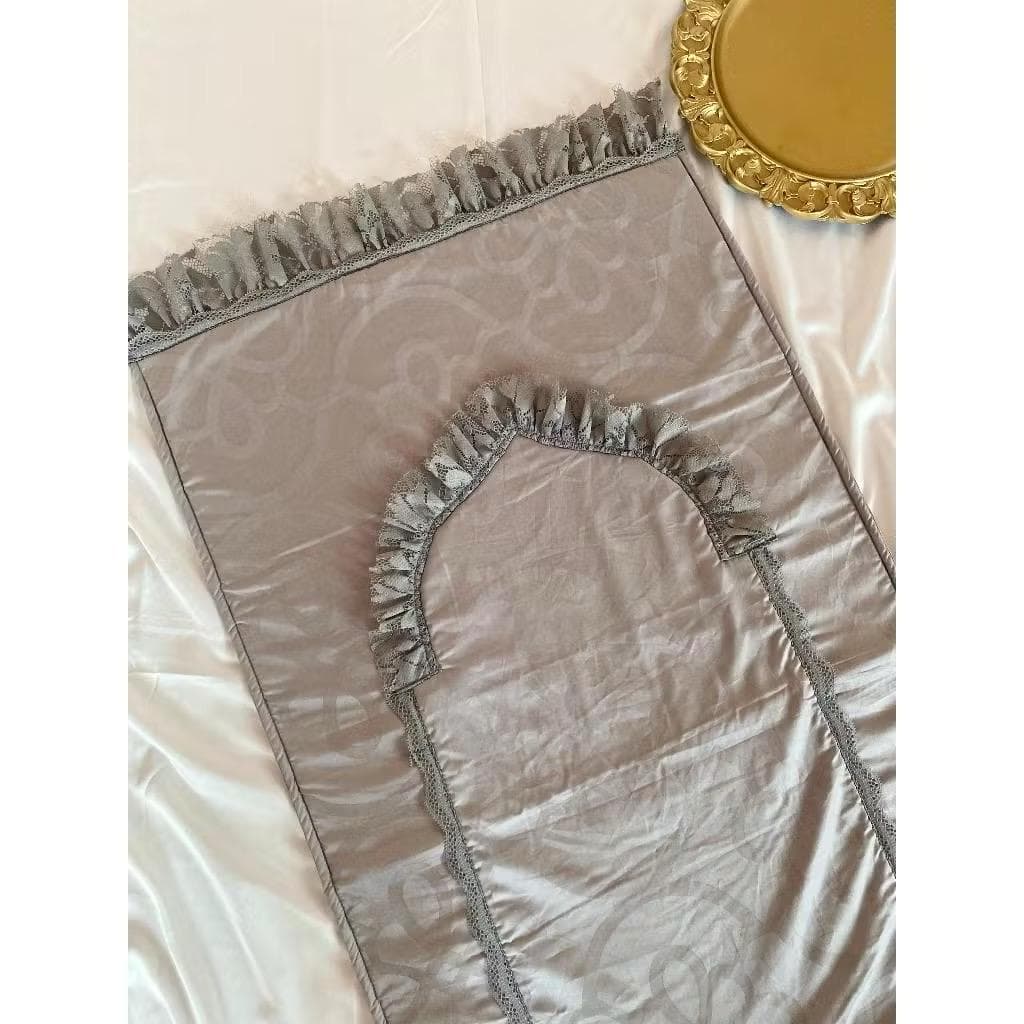 Tencel Jacquard Silk Prayer Mat with Lace Ruffles, Sajadah, Elegant Islamic Gift - image 5