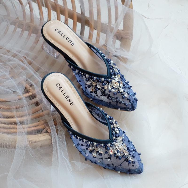 Elegant Lace Pointed Toe Heels – Clear Block 5cm Slip On Bridal Shoes - image 4