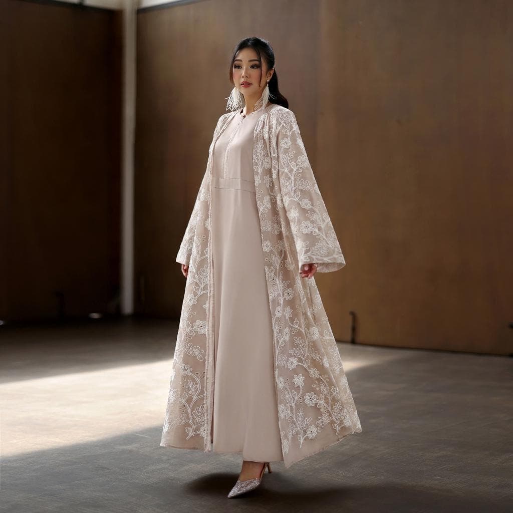 Embroidered Tencel Abaya Set – Silky Inner Dress, Elegant Modest Formal Wear