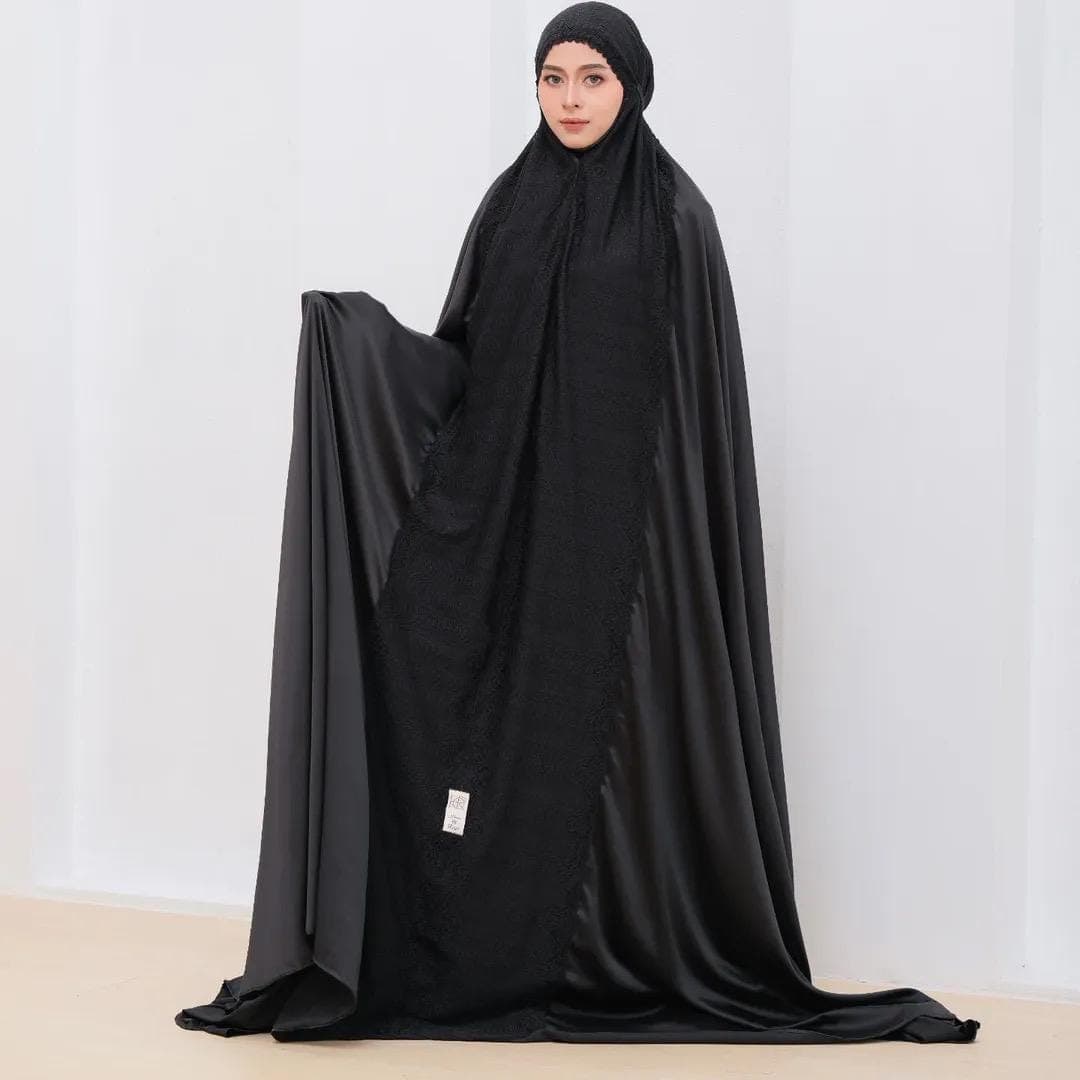 Armani Silk Prayer Robe, One-Piece Hijab Dress with Lace, Matching Pouch - image 4