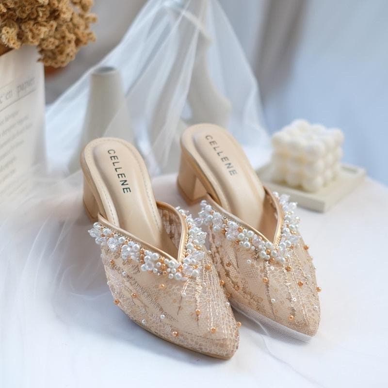 Brenda Beads White Gold Grey Heels – 5cm Chunky Bridal Wedding Party Shoes - image 5
