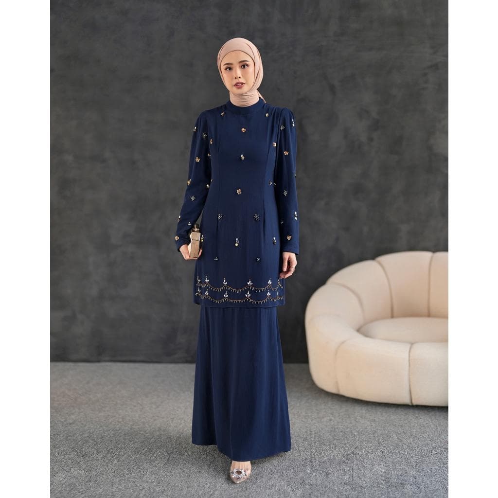 Modest Ceruty Maxi Dress, Sequined Malay Inspired Evening Gown, Eid Outfit, Baju Kurung