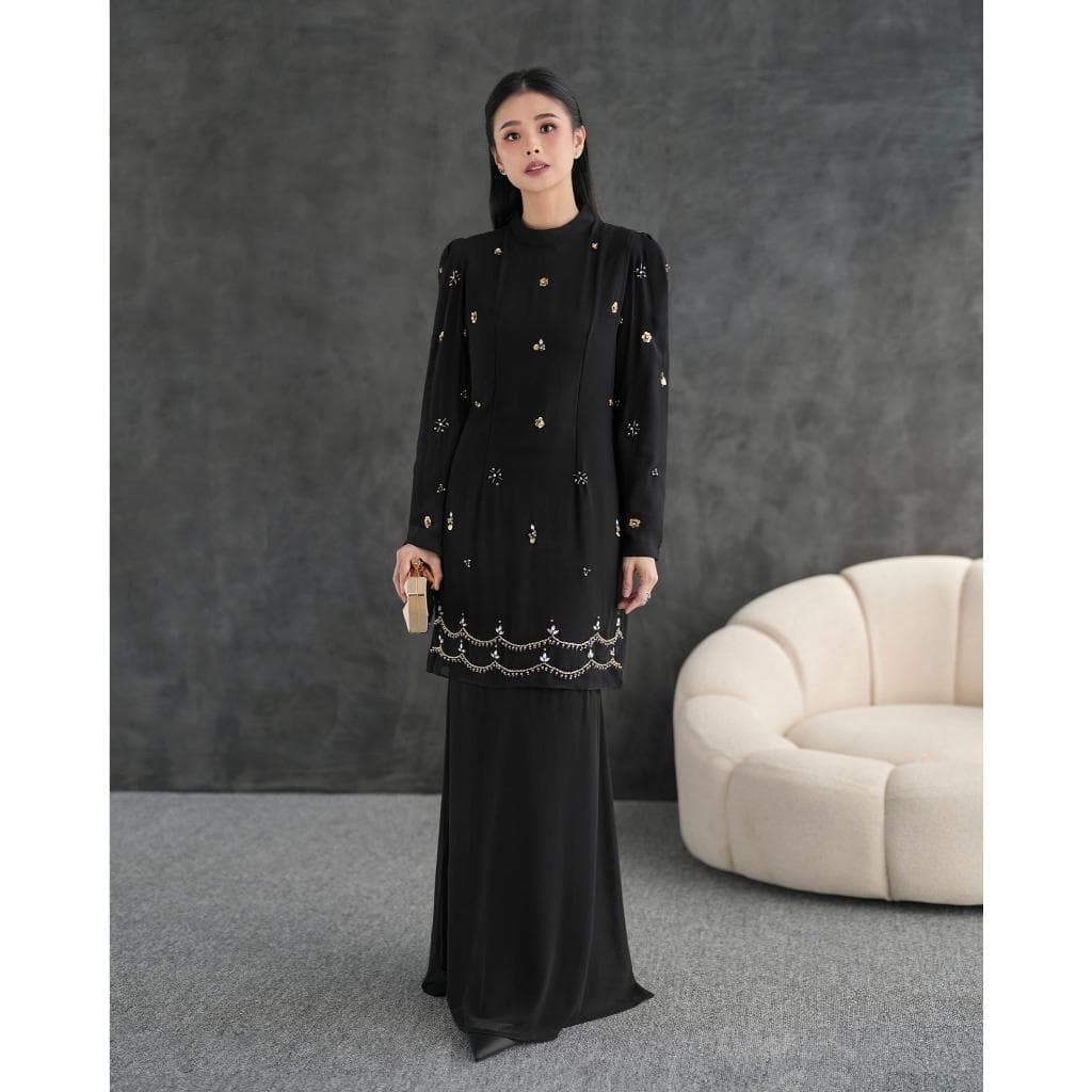 Modest Ceruty Maxi Dress, Sequined Malay Inspired Evening Gown, Eid Outfit, Baju Kurung - image 4