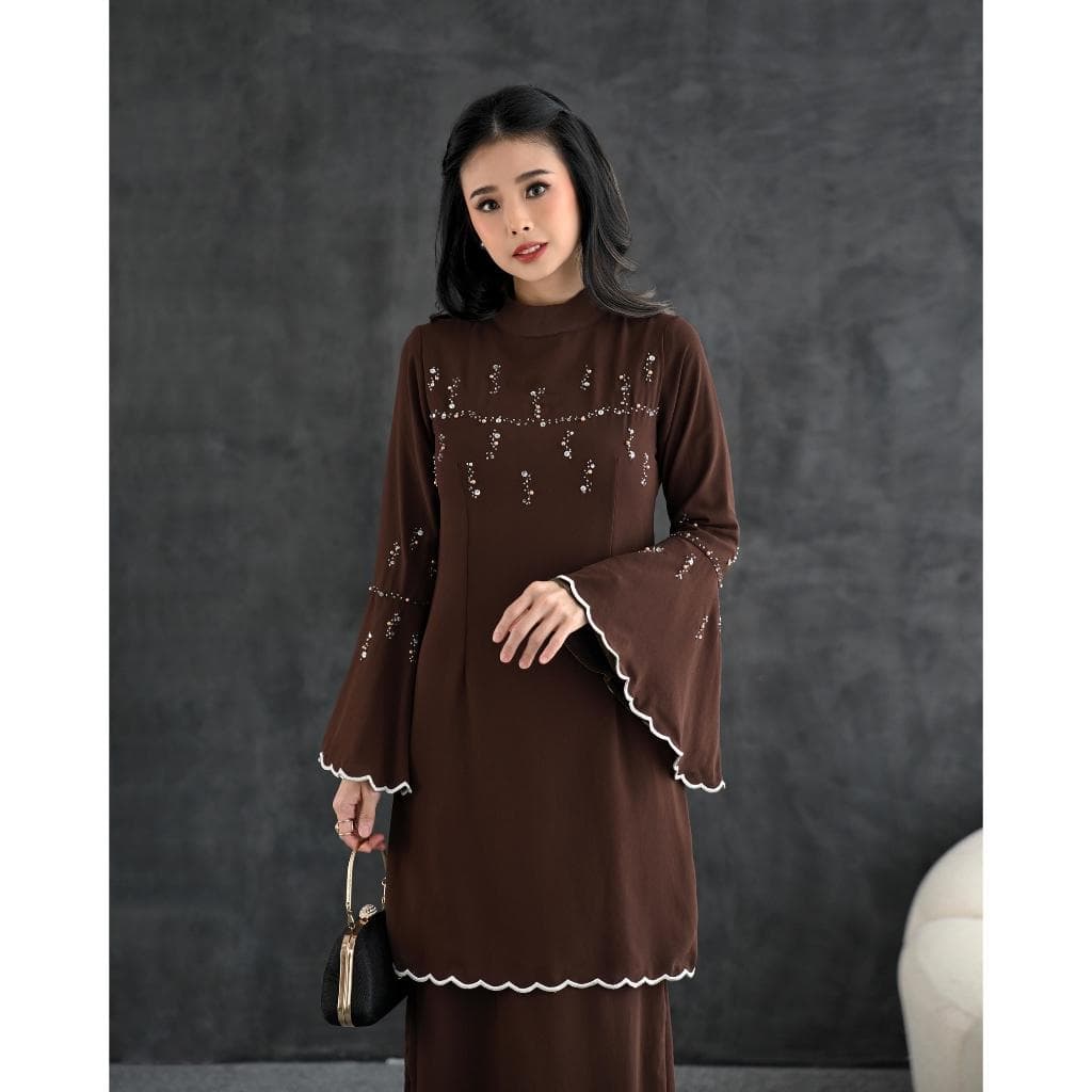 Elegant Ceruty Maxi Dress, Embroidered Sequins, Malay Inspired Gown, Baju Kurung - image 5