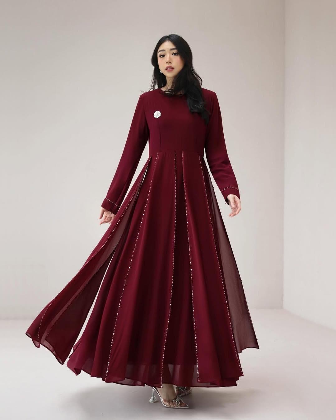 Indica Beaded Maxi Dress – Luxury Chiffon Abaya for Eid Formal Gown