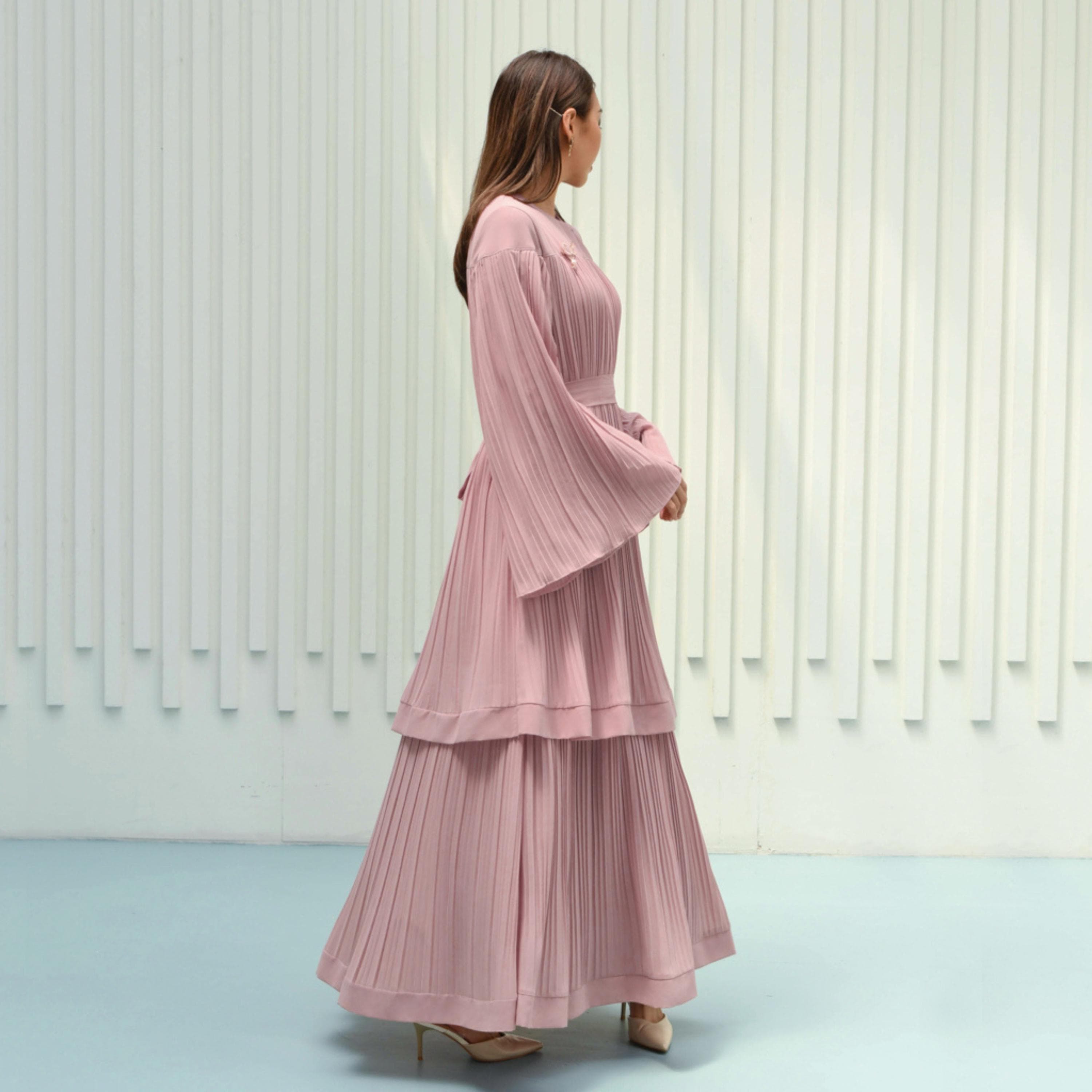 Pleated Ceruty Maxi Dress, Elegant Modest Eid Outfit, Flowing Evening Gown - image 5