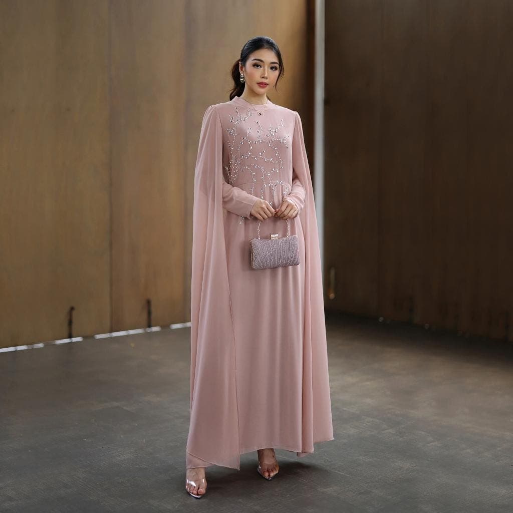 Muslimah Maxi Dress – Ceruty, Beaded Detail, Long Sleeve Abaya for Special Occasions - image 3