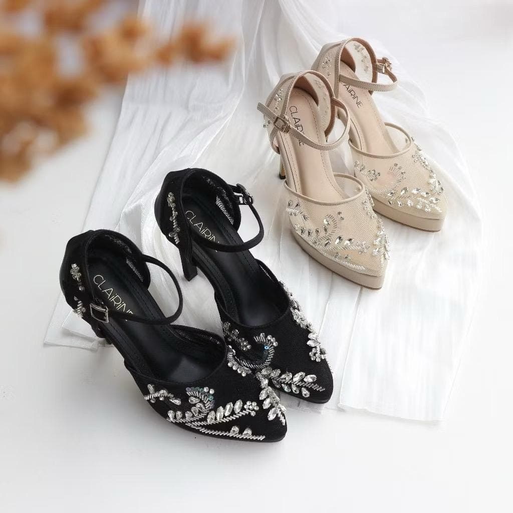 Raisa Stiletto Heels – 10cm Pointed Toe Bridal Wedding Shoes (Black, Ivory)