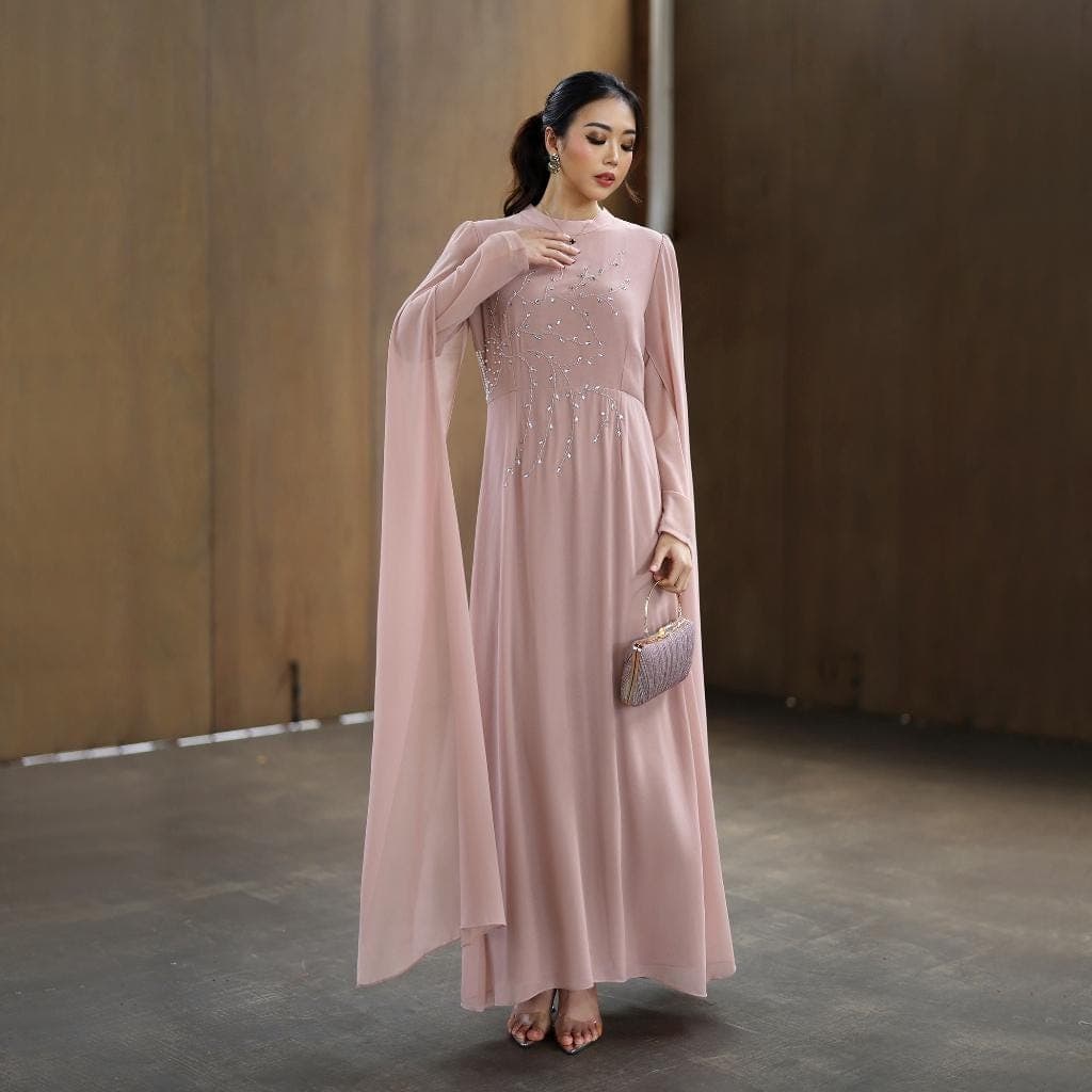 Muslimah Maxi Dress – Ceruty, Beaded Detail, Long Sleeve Abaya for Special Occasions - image 4