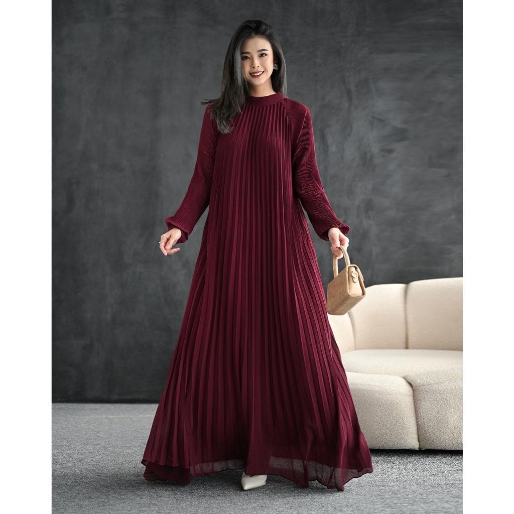 Vinci Pleated Ceruty Maxi Dress | Elegant Modest Flowing Evening Gown
