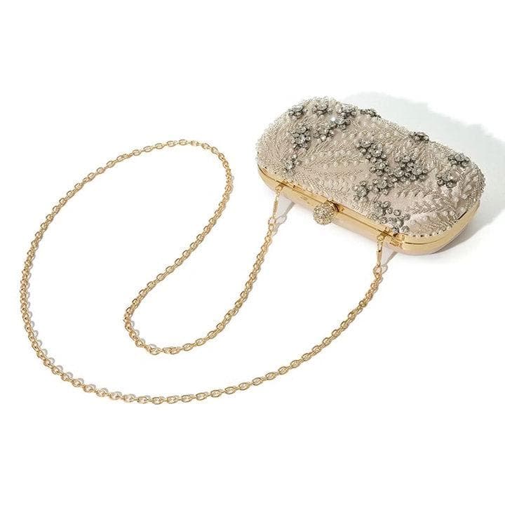 Crystal Pearl Floral Clutch Bag, Elegant Evening Handbag with Chain - image 4