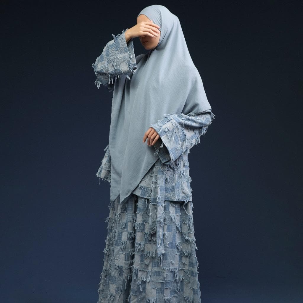 Cotton Denim Two Piece Set, Loose Blouse Long Skirt, Modest Elegant Outfit - image 5