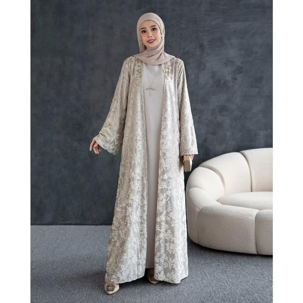 Embossed Shimmer Abaya Set, Elegant Modest Dubai Style Eid Outfit