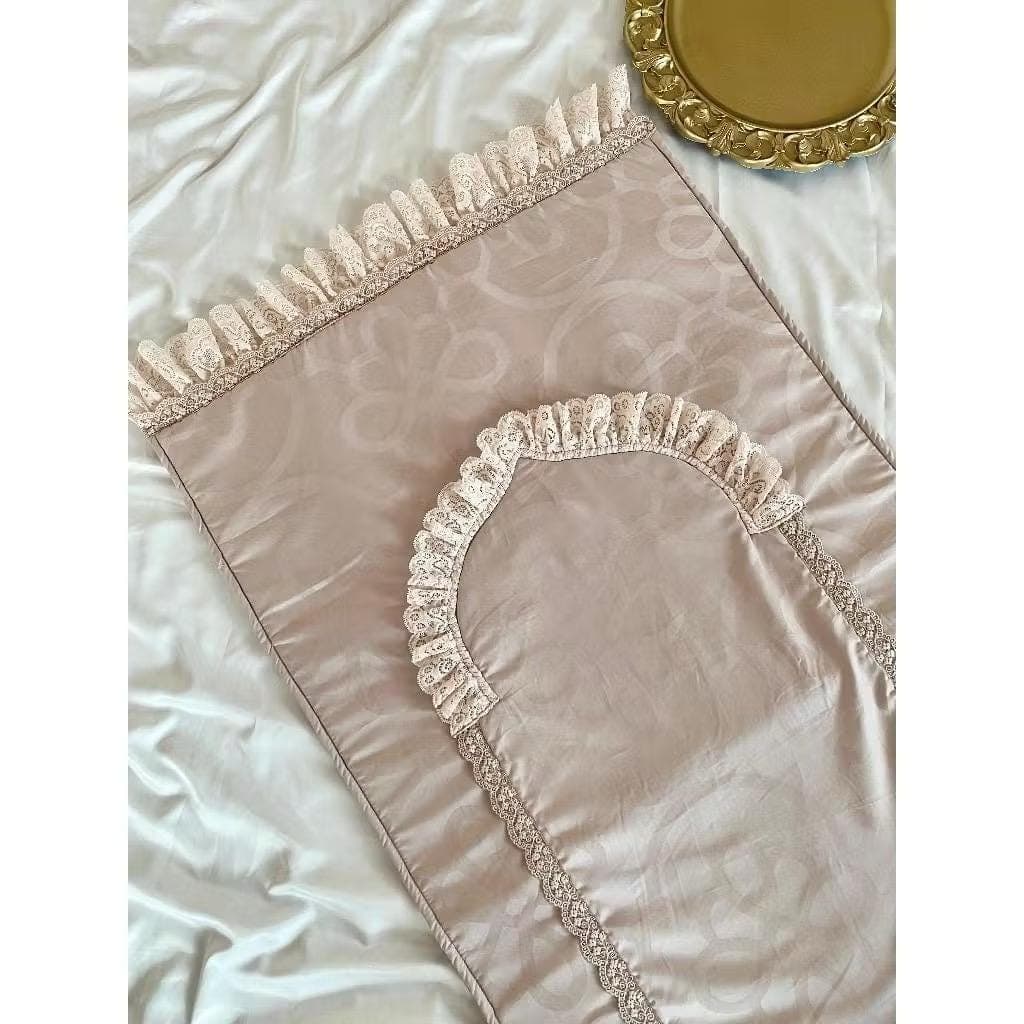 Tencel Jacquard Silk Prayer Mat with Lace Ruffles, Sajadah, Elegant Islamic Gift - image 3