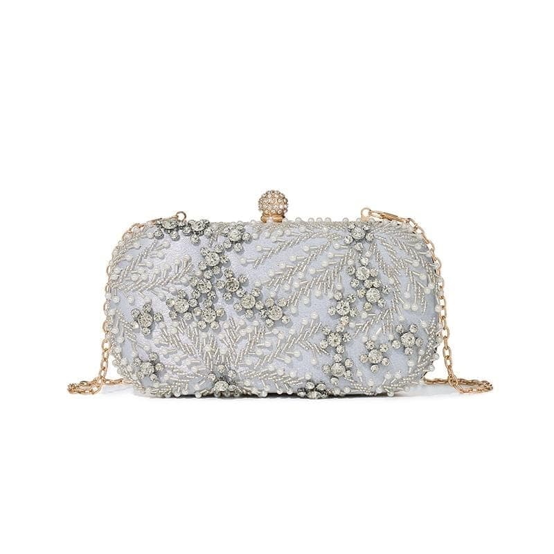 Crystal Pearl Floral Clutch Bag, Elegant Evening Handbag with Chain - image 3