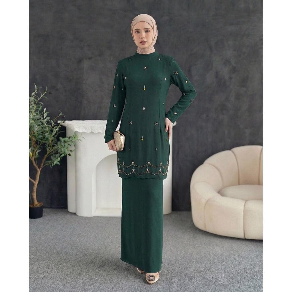 Modest Ceruty Maxi Dress, Sequined Malay Inspired Evening Gown, Eid Outfit, Baju Kurung - image 3