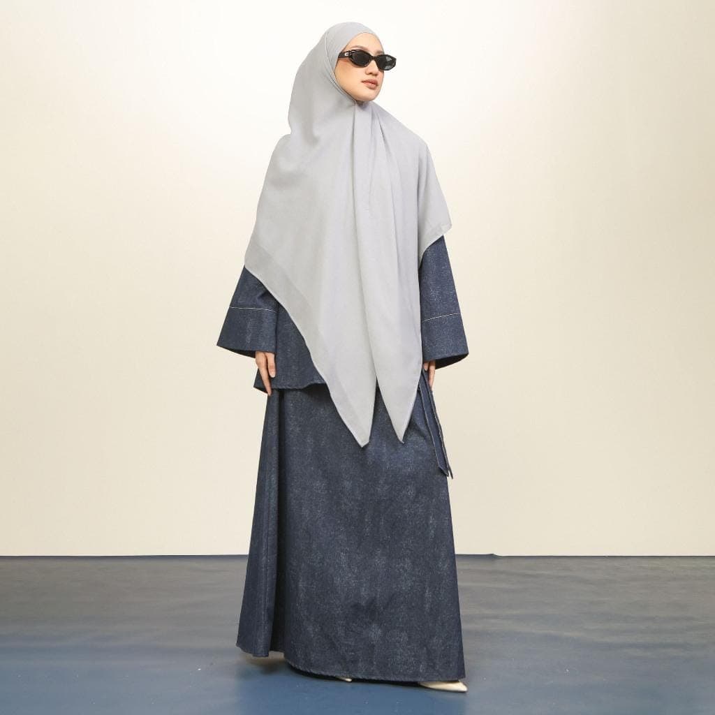 Washed Denim Two Piece Set, Loose Blouse, Long Skirt, Minimalist Hijab Outfit - image 4