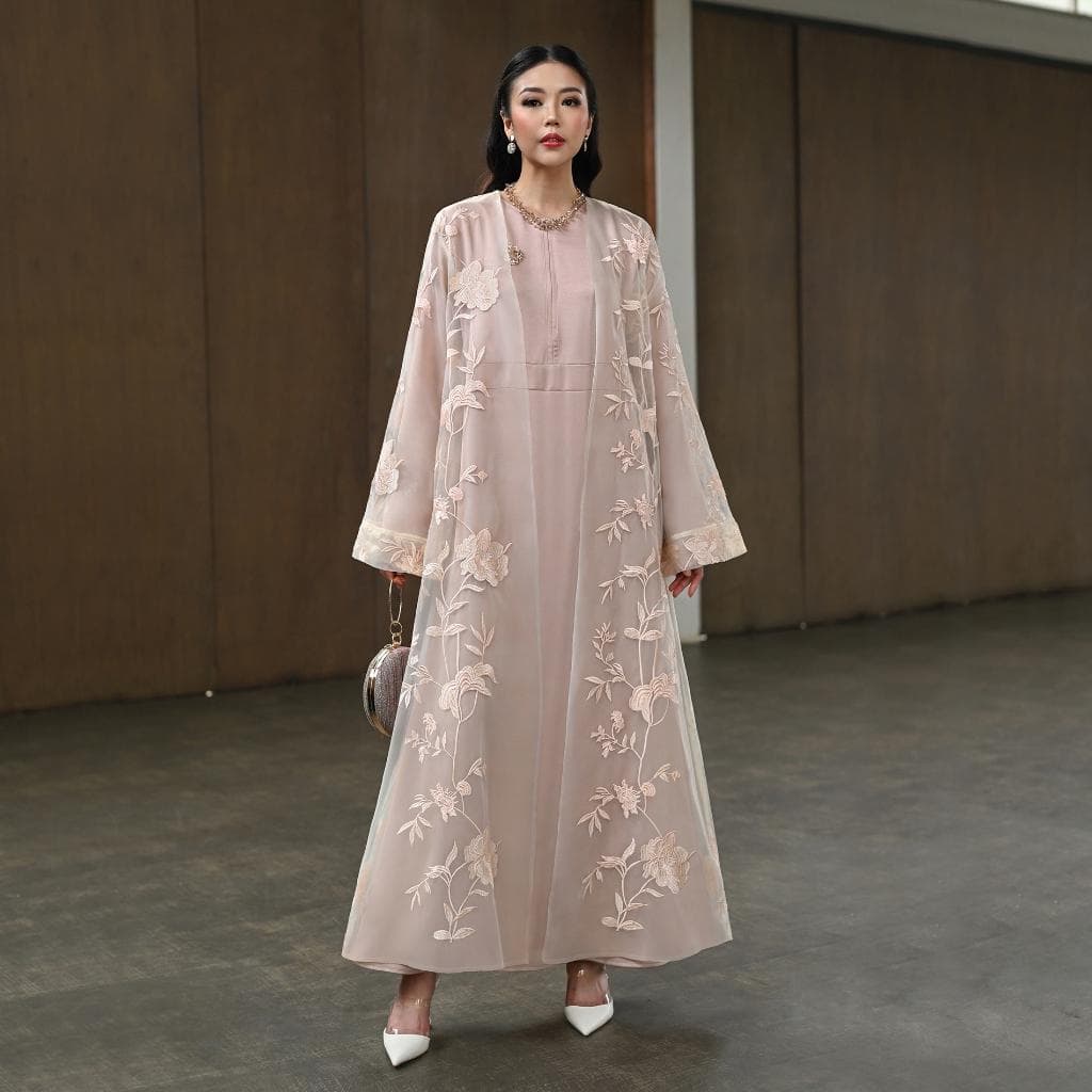 Embroidered Abaya with Inner Dress | Elegant Formal Muslim Occasion Wear, Long Dress - image 3