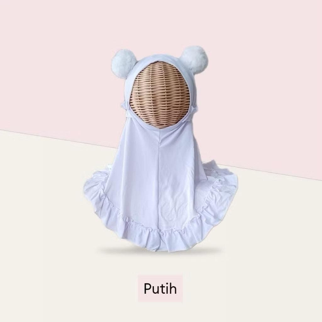 Baby Toddler Hijab Ruffles with Pom pom  – Spandex, Soft Pad, Muslim Headscarf