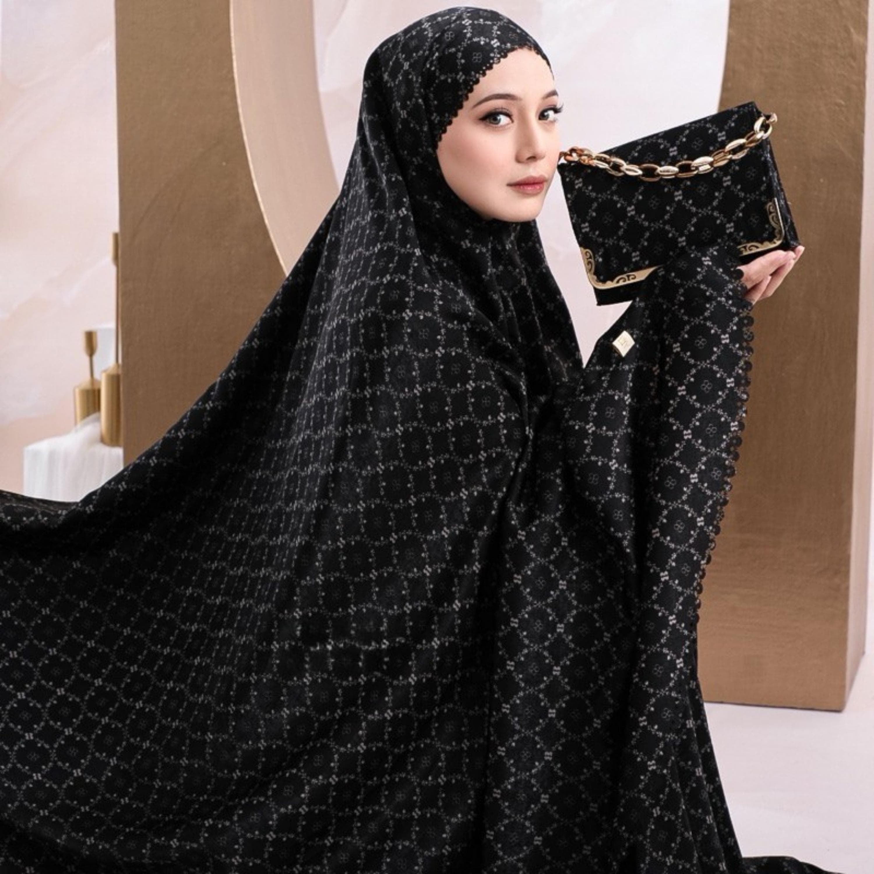 Santorini Silk Mukena Prayer Set – Luxury Laser Cut Islamic Outfit with Bag - image 5