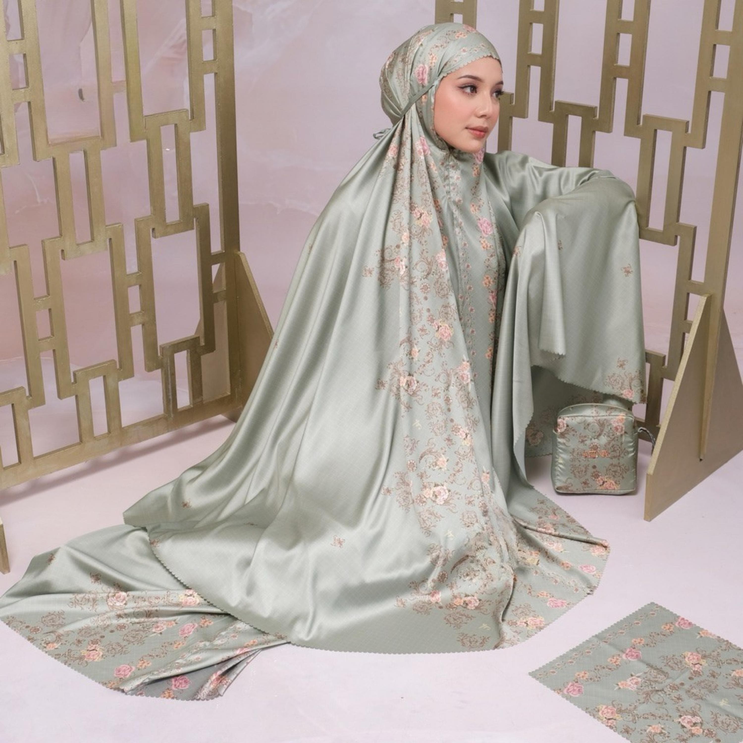 Ayudya Series Mukena Set – Floral Silk Prayer Set with Pouch, Mat - image 5