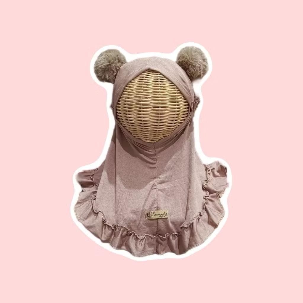 Baby Toddler Hijab Ruffles with Pom pom  – Spandex, Soft Pad, Muslim Headscarf - image 3