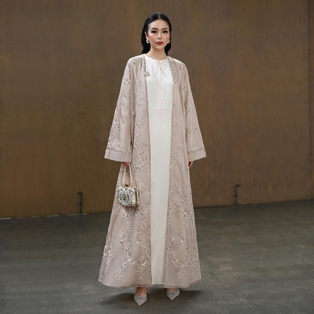 Sequin Embroidered Tencel Abaya Set – Luxury Modest Eid Wedding Gown - image 4