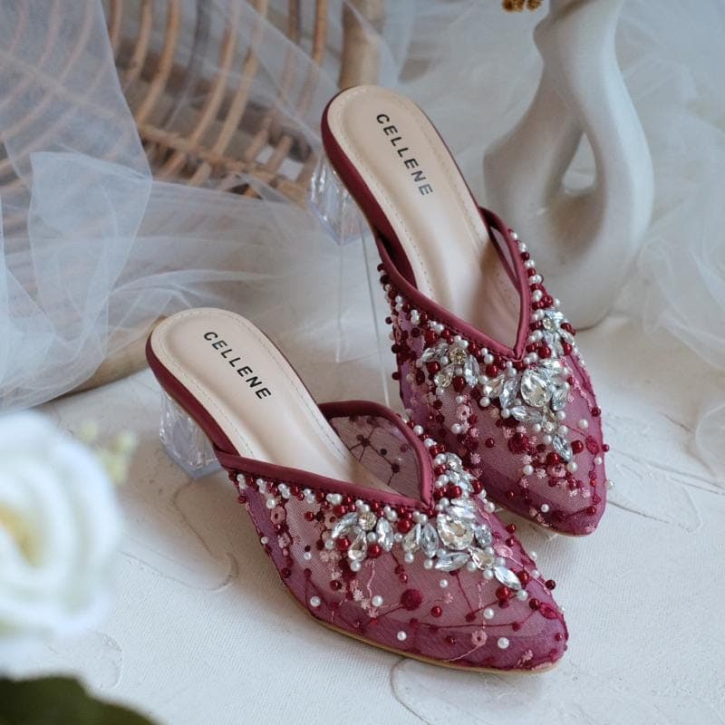 Elegant Lace Pointed Toe Heels – Clear Block 5cm Slip On Bridal Shoes - image 5