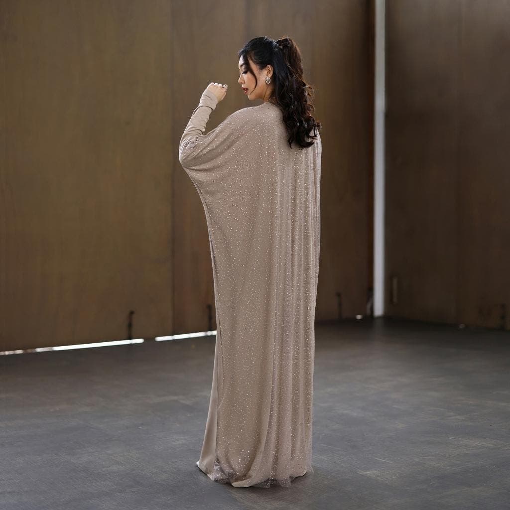 Amira Batwing Kaftan Dress, Luxury Modest Maxi, Viscose Tulle Detail, Elegant Eid Wear - image 5